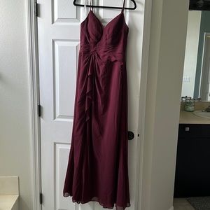 Azazie Emerald A-Line Ruffled Chiffon Floor Length Bridesmaid Dress in Cabernet